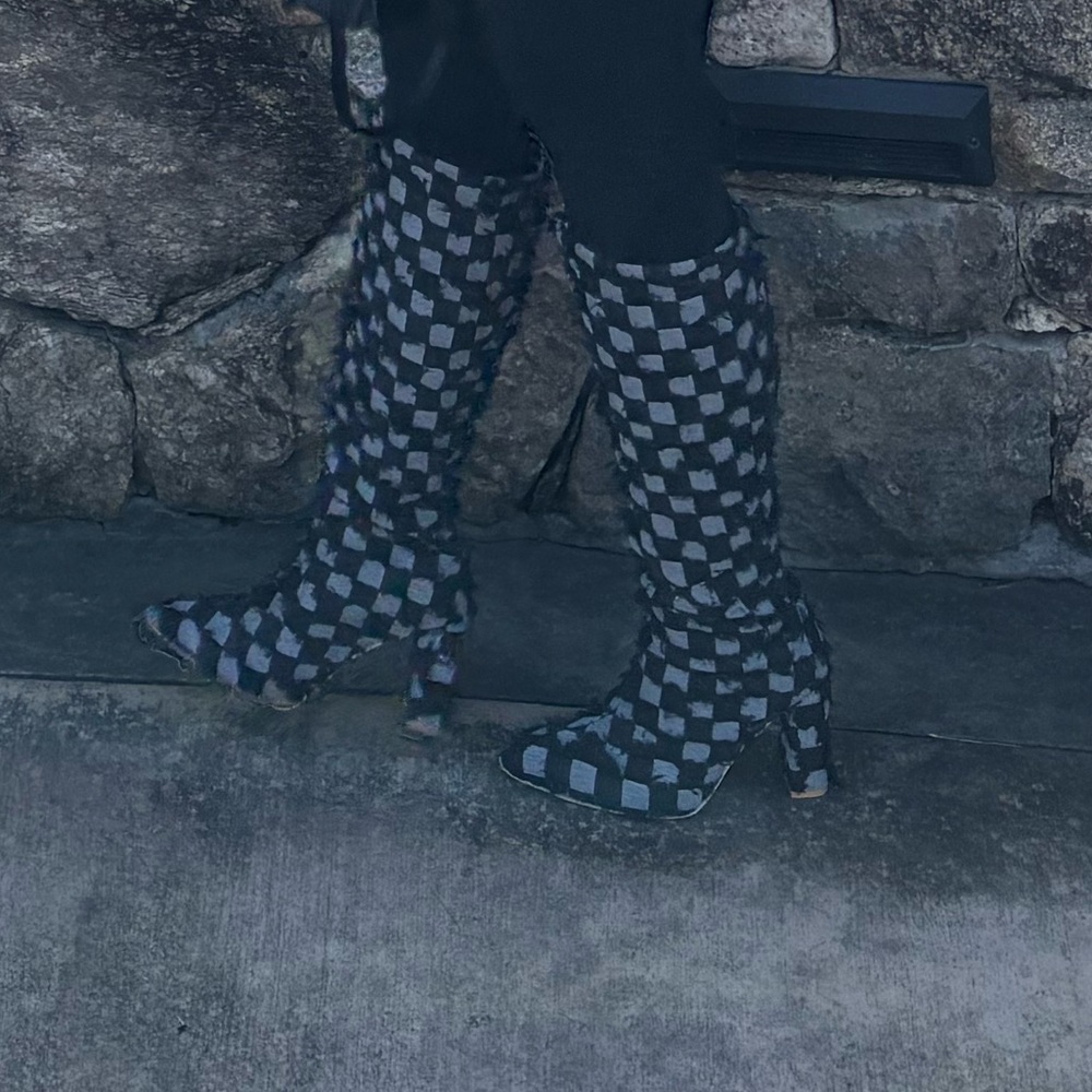 Black and White Checkered Heeled Boots